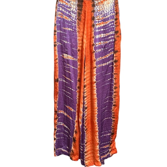 CAROLINA K High Waisted Plazzo Pants Tie Dye Purple & Orange Size S - Picture 3 of 10